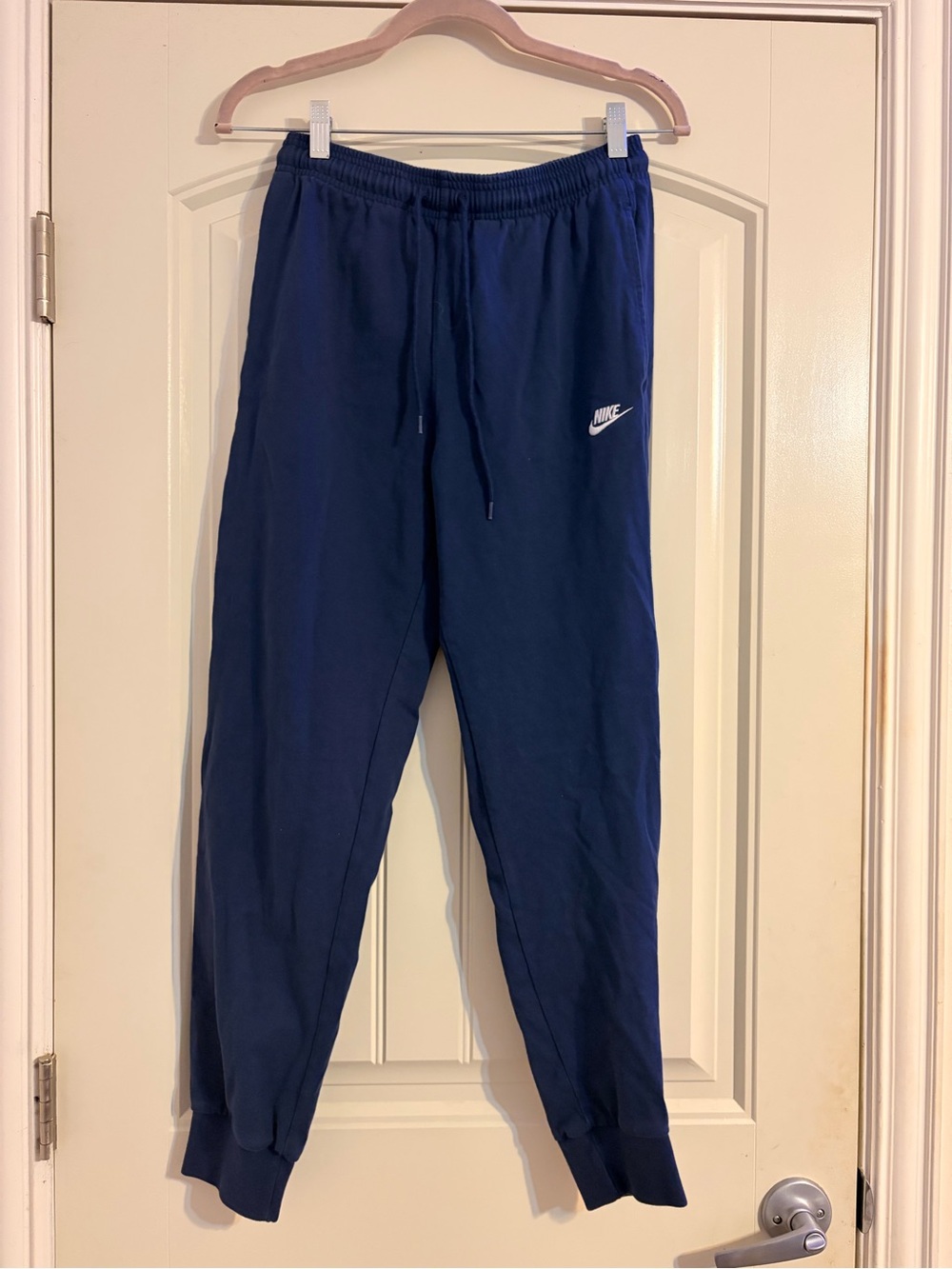 Nike Navy Blue Sweatpants with White Swoosh